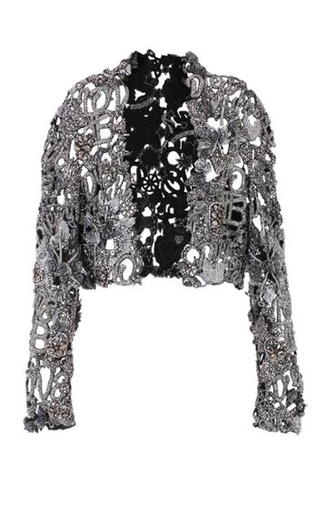 Balmain Metallic Beaded Cropped Silk Jacket