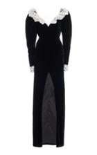 Moda Operandi Alessandra Rich Velvet Gown With Embroidered Lace Collar