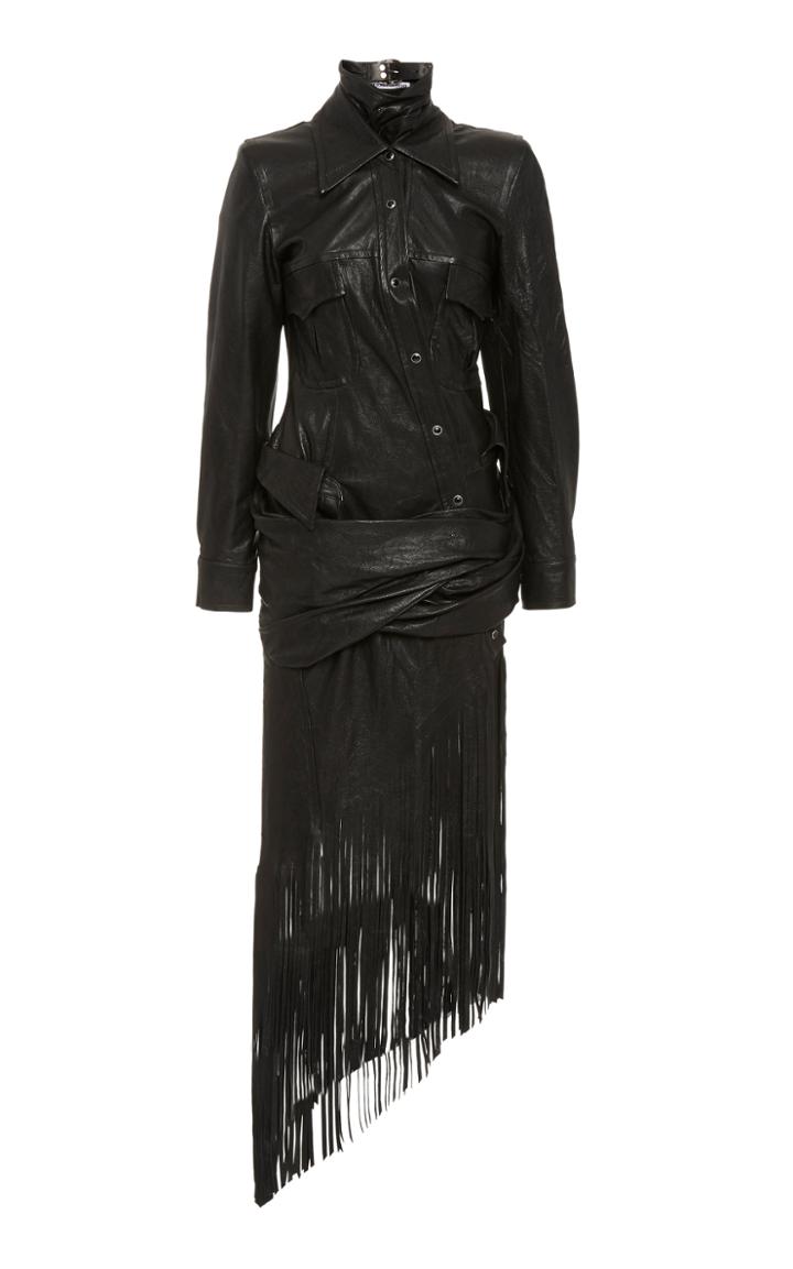 Alexander Wang Fringed Asymmetric Leather Dress