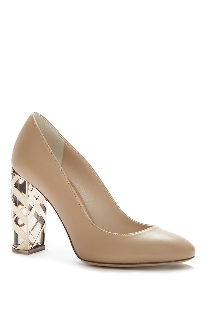 Burberry Lattice Lucite Heel Bickington Pump In Light Nude Calf Grain Leather