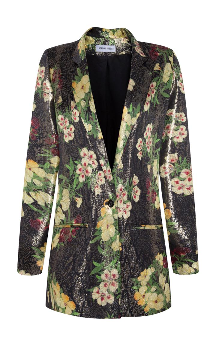 Adriana Iglesias Floral Silk Jacquard Boyfriend Jacket