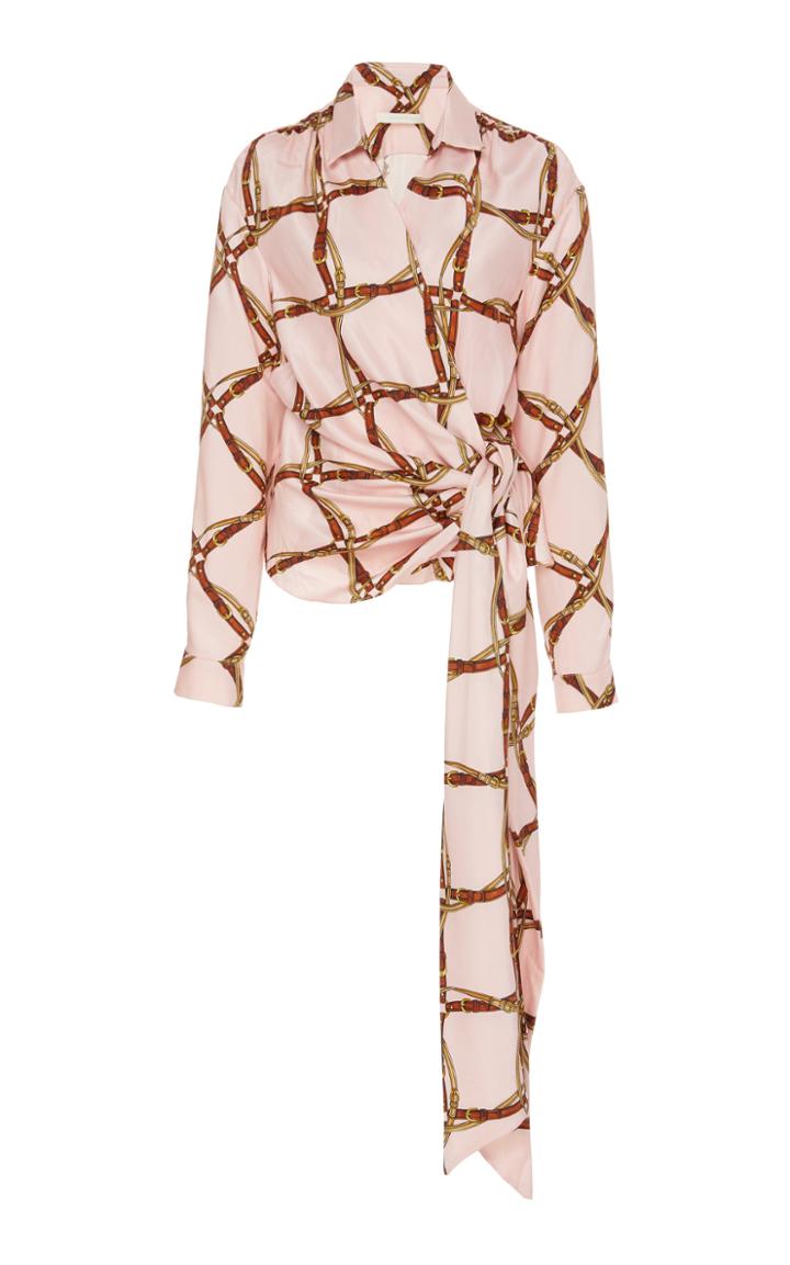 Jonathan Simkhai Saddle Print Long Sleeve Tie Front Shirt