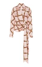 Jonathan Simkhai Saddle Print Long Sleeve Tie Front Shirt