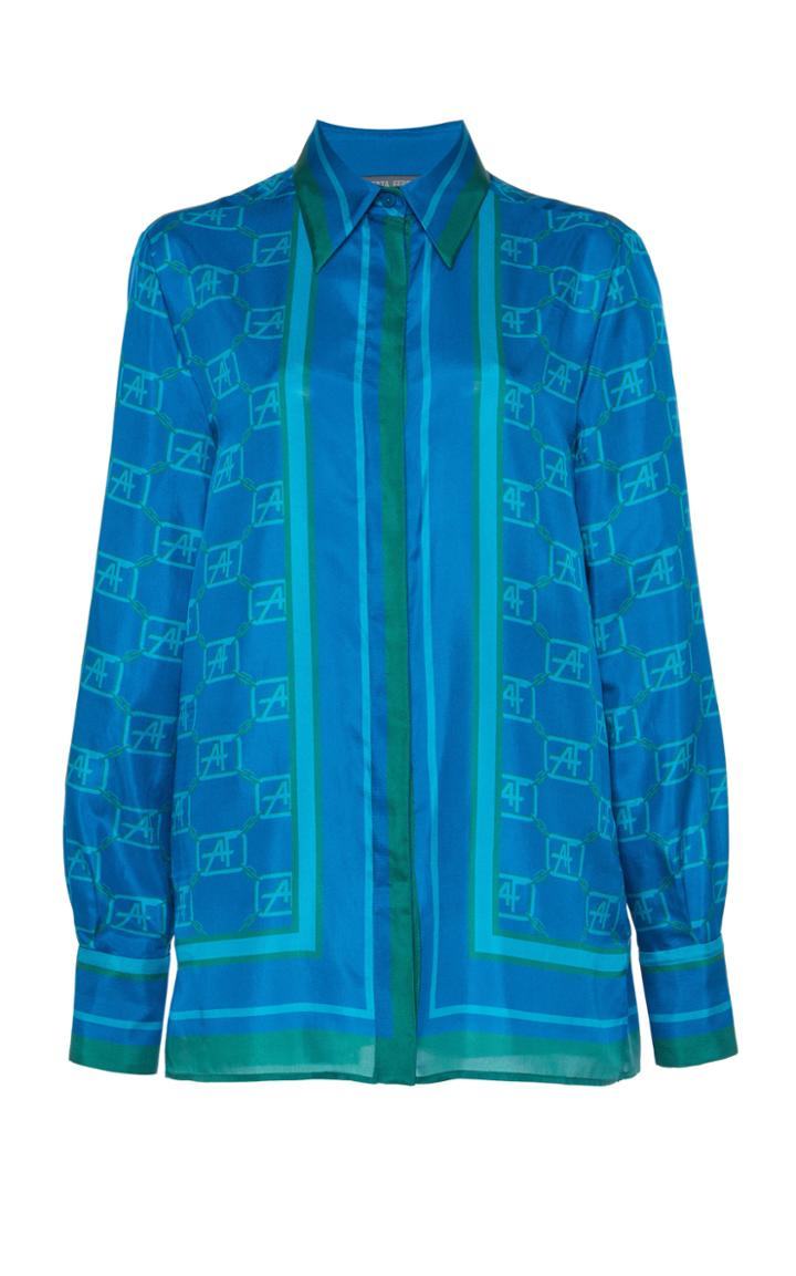 Moda Operandi Alberta Ferretti Printed Silk-satin Logo Top