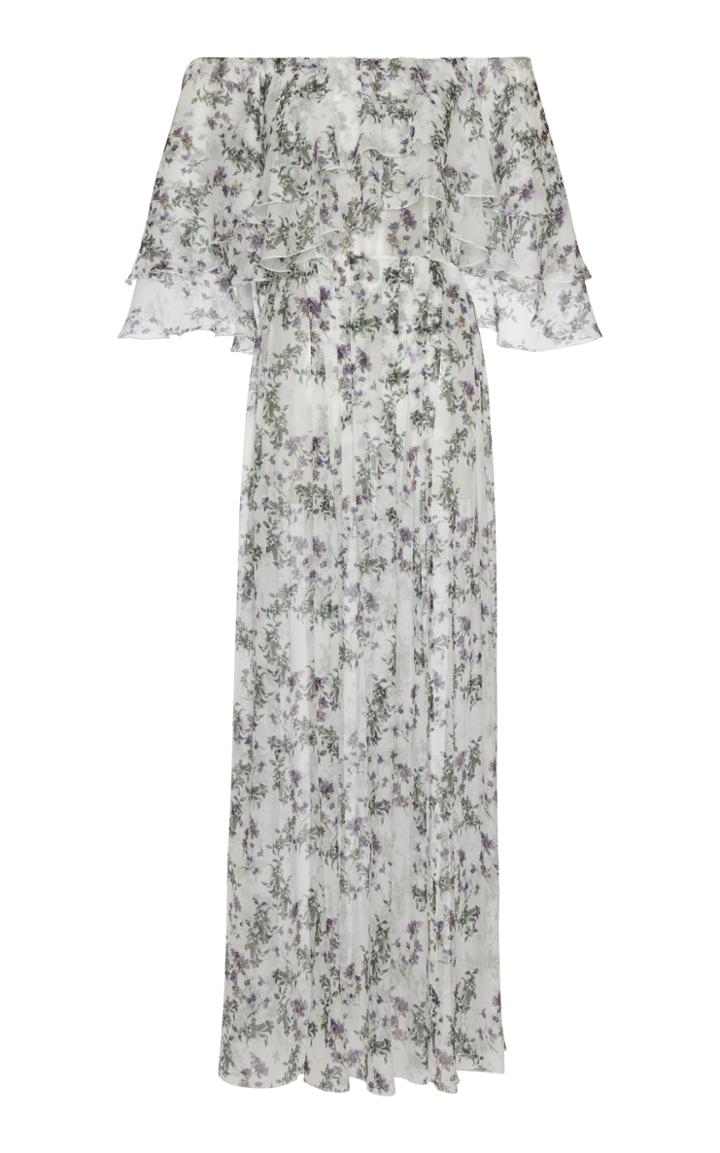 Blumarine Off The Shoulder Floral Gown