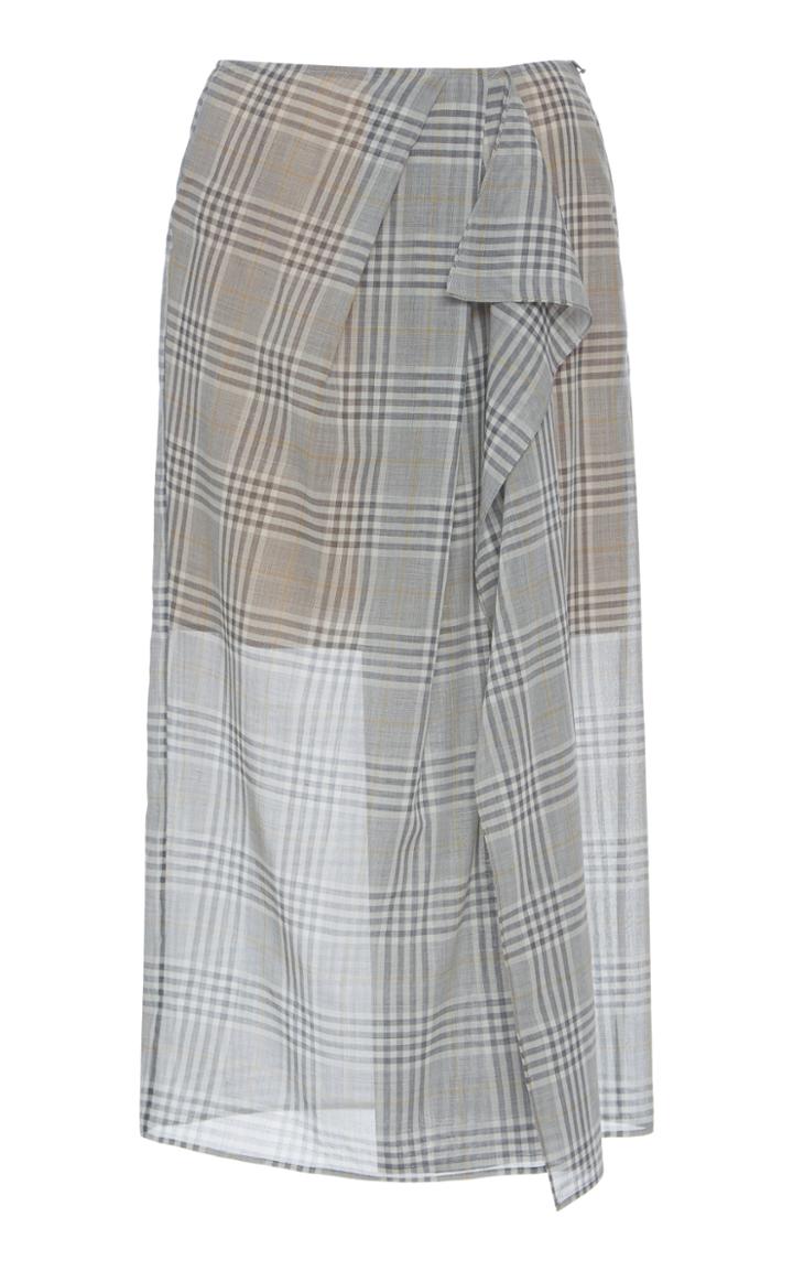 Moda Operandi Agnona Checked Wool-silk Voile Drape-front Midi Skirt Size: 36