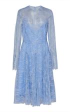 Lela Rose Pleated Chantilly Lace Drop Waist Dress