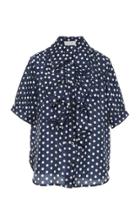 Lee Mathews Mavis Spot Silk Hab Ruffle Short Sleeve Top