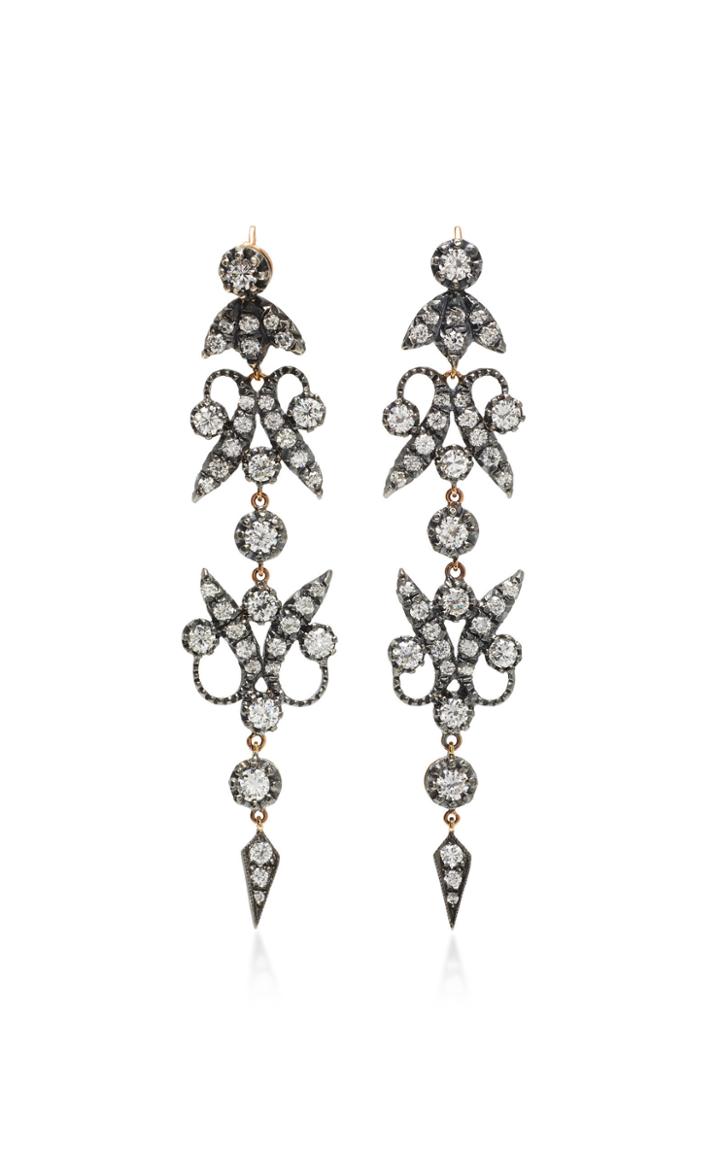 Montse Esteve Triple-tiered Oxidized Silver And Diamond Earrings