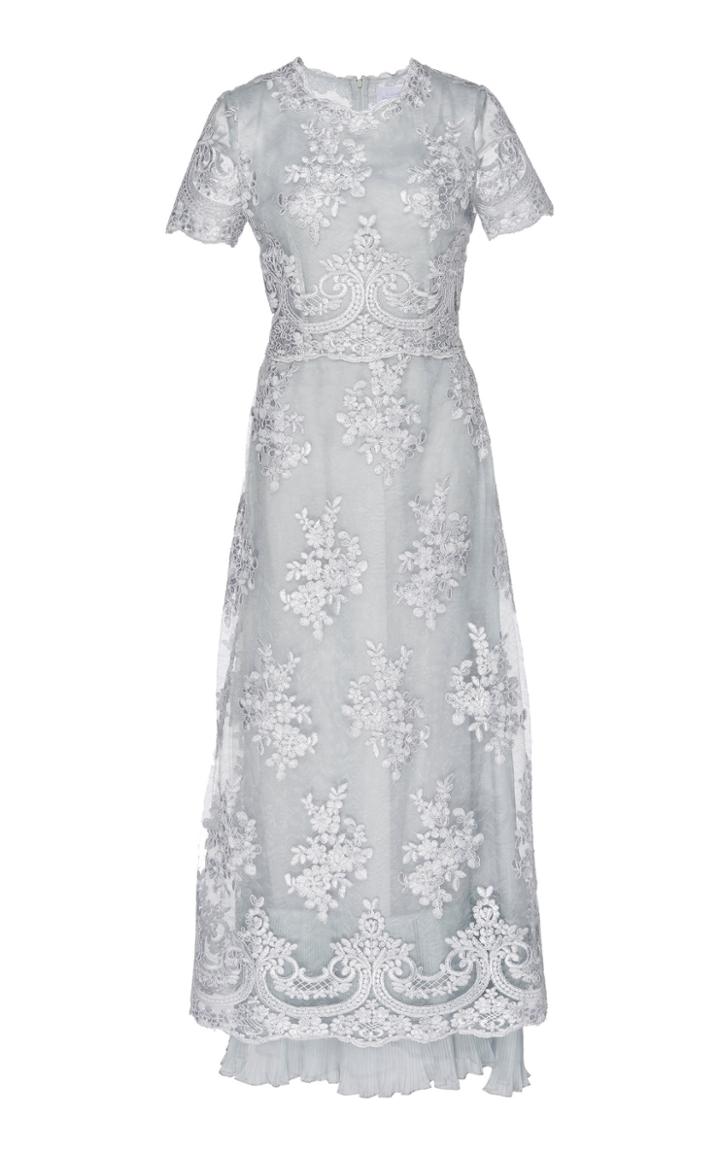Luisa Beccaria Floral Embroidered Lace Tulle Dress