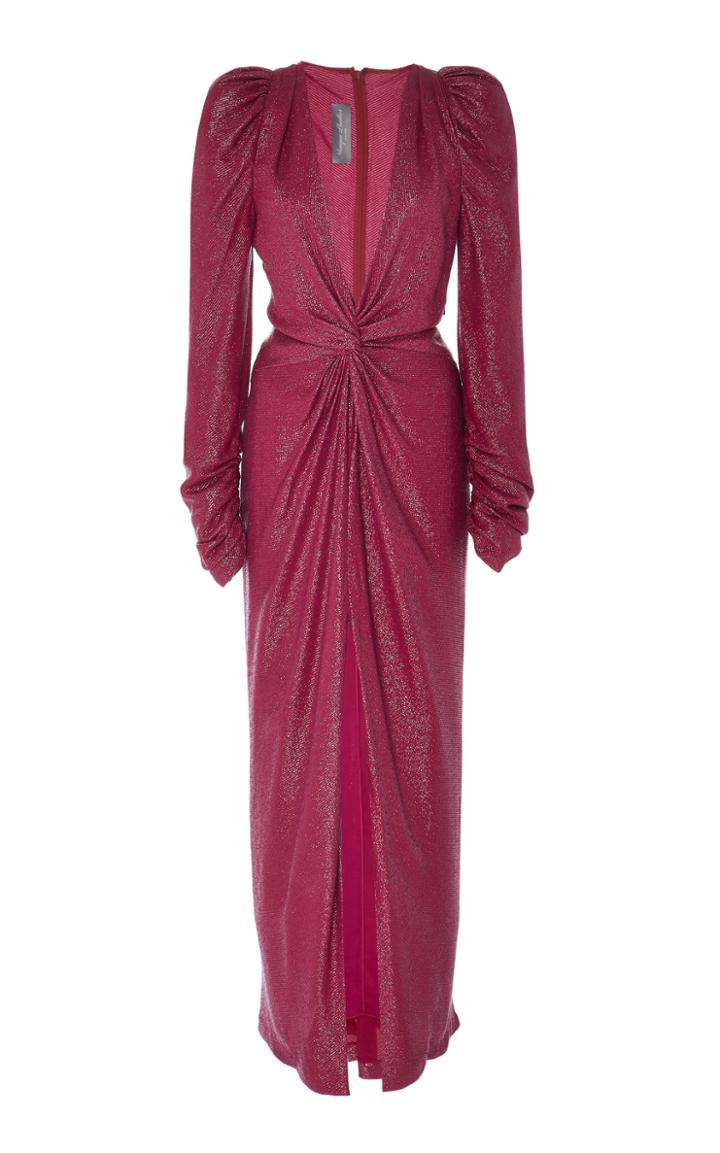 Monique Lhuillier V-neck Shimmer Crepe Dress