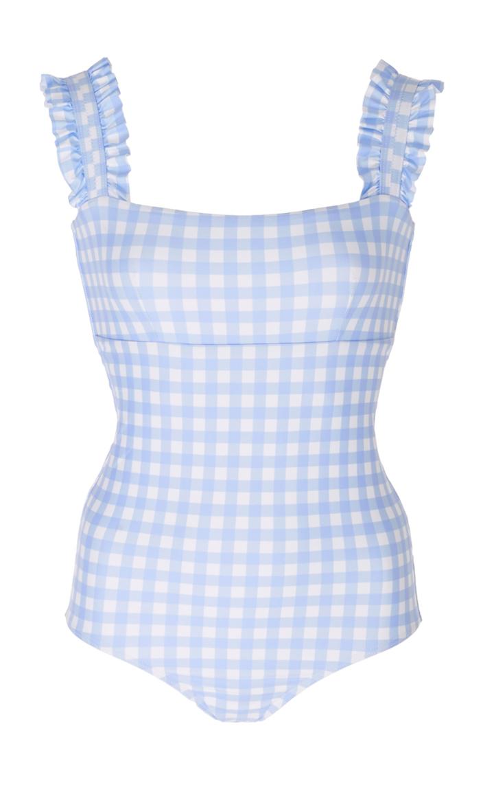 Moda Operandi Ephemera Lycra Sky Gingham Ruffle One Piece Size: 36