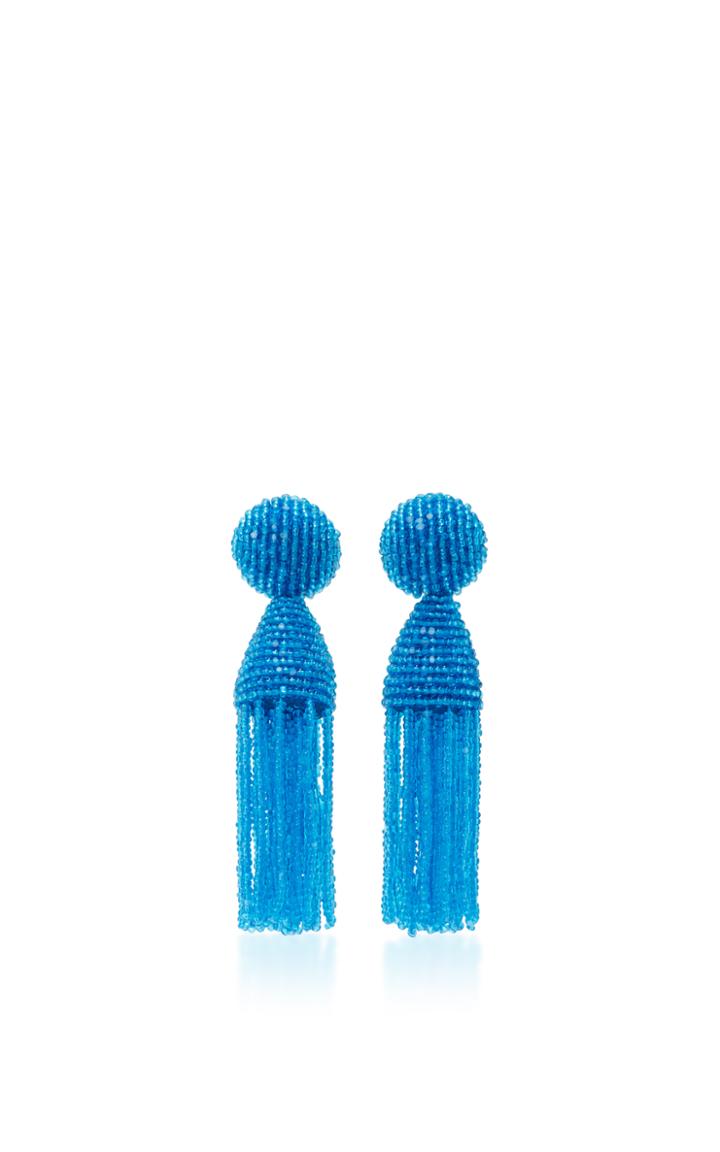 Oscar De La Renta Short Beaded C Tassel Earrings