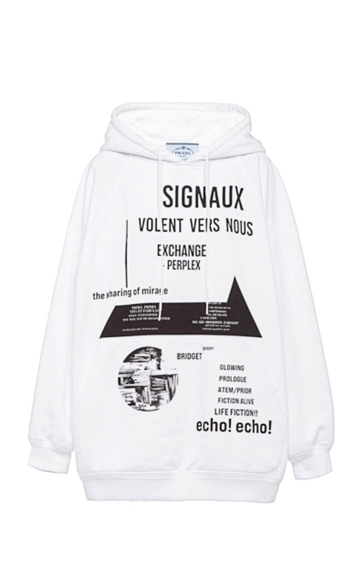 Moda Operandi Prada Graphic Cotton Hooded Sweatshirt