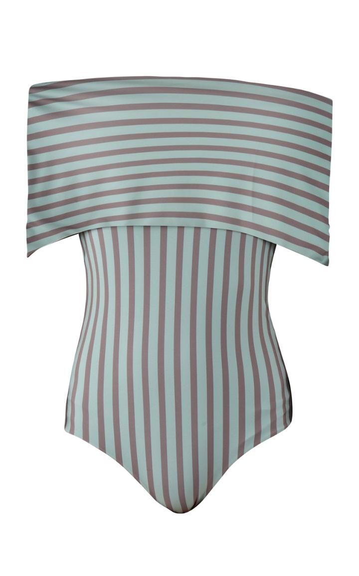 Moda Operandi Johanna Ortiz Tierras Remotas Striped One-piece Strapless Swimsuit