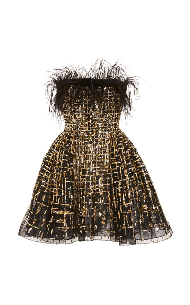 Moda Operandi Zuhair Murad Golden Sequined Tulle Mini Dress