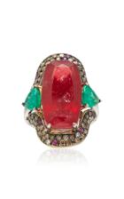Dorion Soares 18k Gold Rhodonite Emerald And Diamond Ring