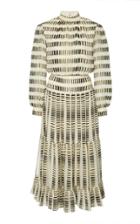 Saloni Isabel Ruffle-tier Metallic-stripe Mock-neck Midi Dress