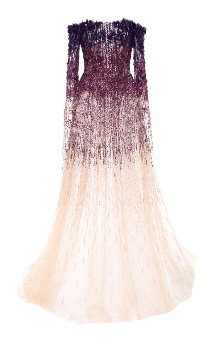 Pamella Roland Floral And Sequin Ombre Gown