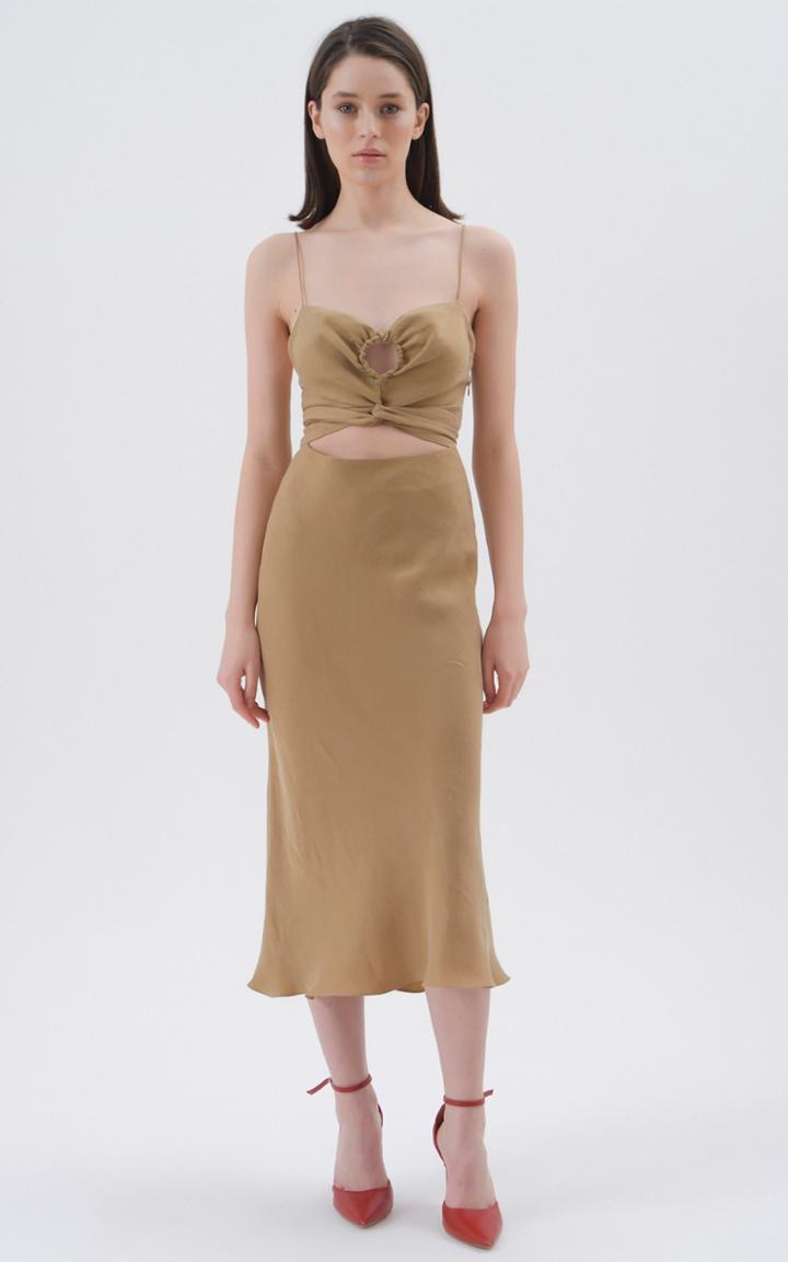 Moda Operandi Matriel Key Hole Linen Blend Midi Dress