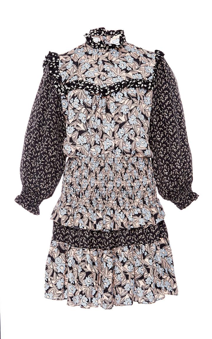 Rebecca Taylor Multi Print Ruffled Mini Dress