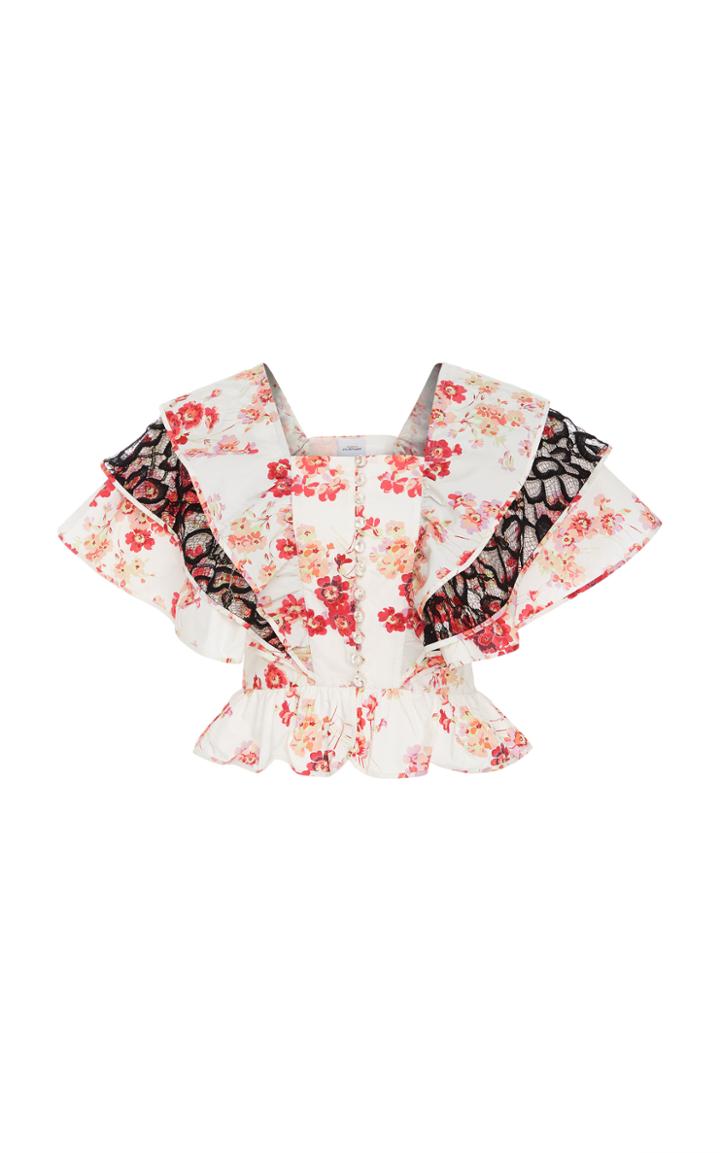 Jill Stuart Renee Cotton Poplin Floral Blouse