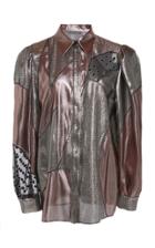 Alberta Ferretti Metallic Patchwork Silk Blend And Tulle Shirt
