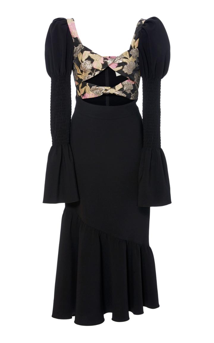 Christian Siriano Psychedelic Floral Brocade Twist Front Victorian Sleeve Dress