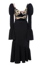 Christian Siriano Psychedelic Floral Brocade Twist Front Victorian Sleeve Dress