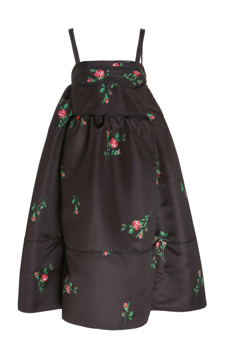 Rochas Gathered Floral Print Wool-blend Satin Dress