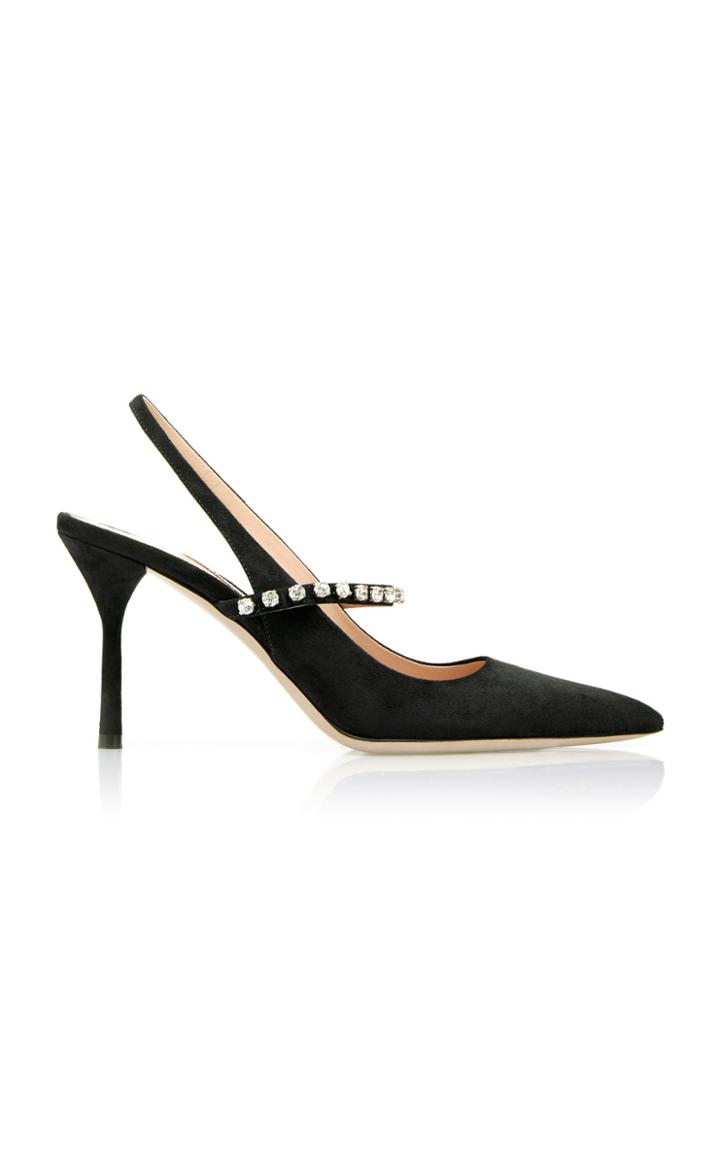 Miu Miu Jeweled Suede Slingback Pumps Size: 36