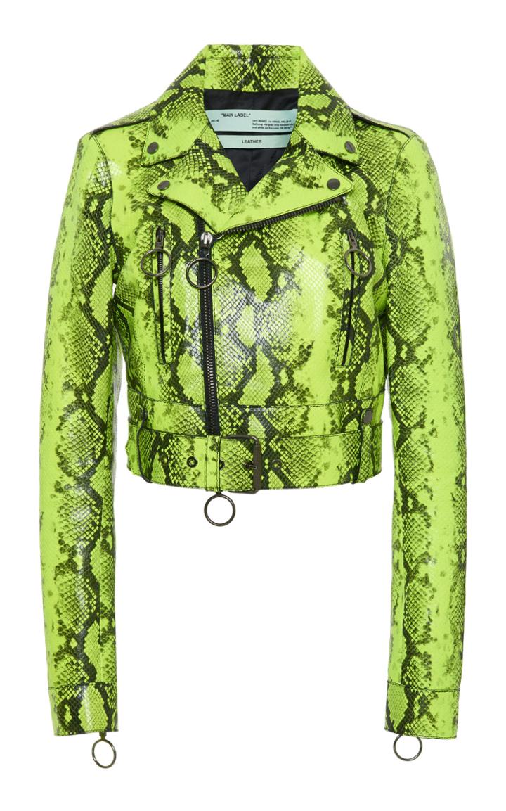 Off-white C/o Virgil Abloh Python Cropped Leather Biker Jacket