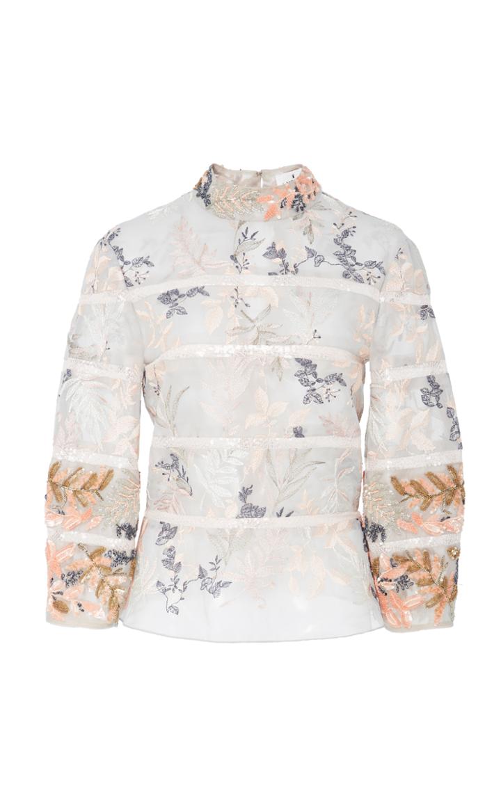 J. Mendel Embroidered High Neck Blouse With Sequined Insets