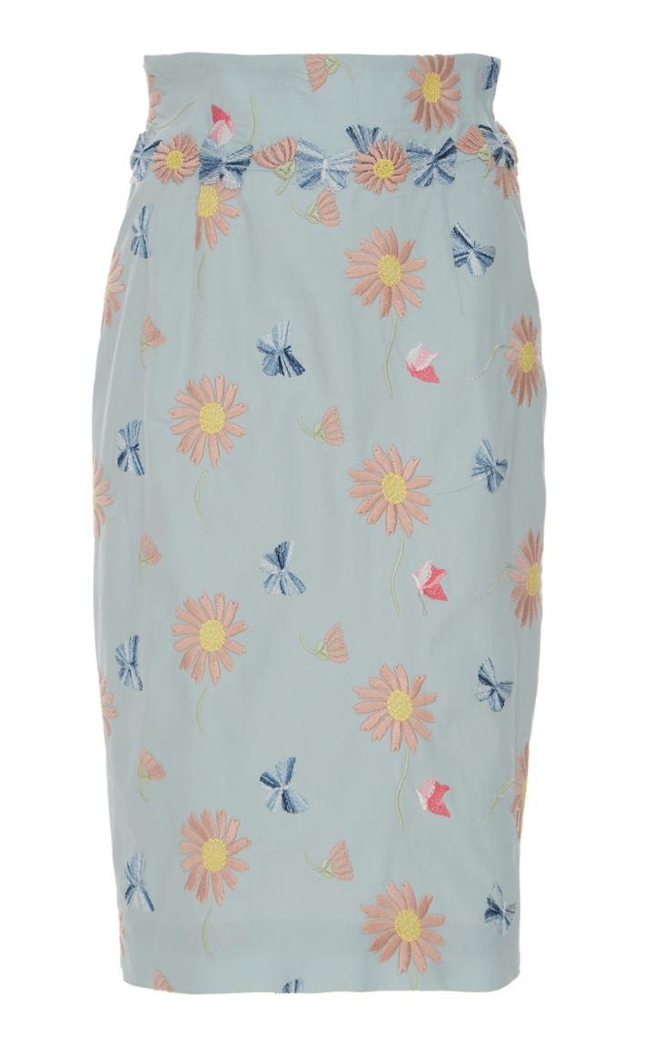 Luisa Beccaria Floral Embroidered Pencil Skirt