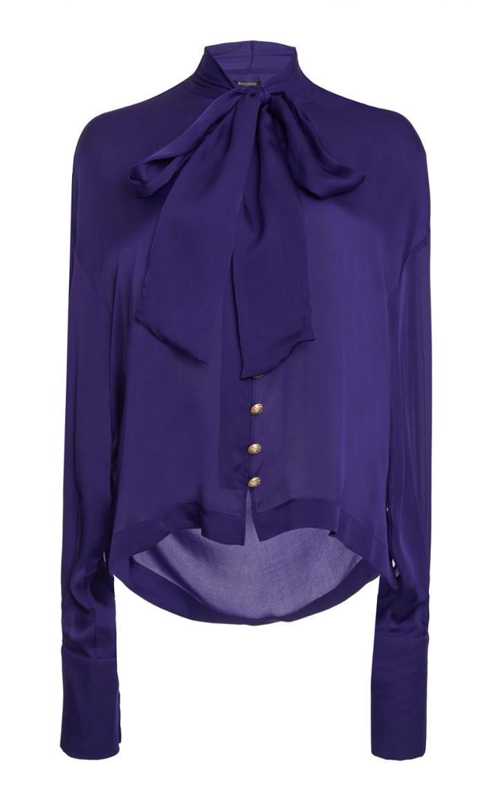 Balmain Bow Neck Silk Blouse