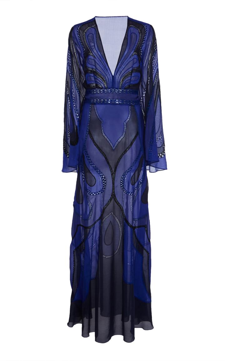 Moda Operandi Alberta Ferretti Chiffon Patchwork Embroidered L/s Gown Size: 38