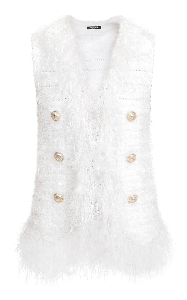 Balmain Feather-trim Double-breasted Vest