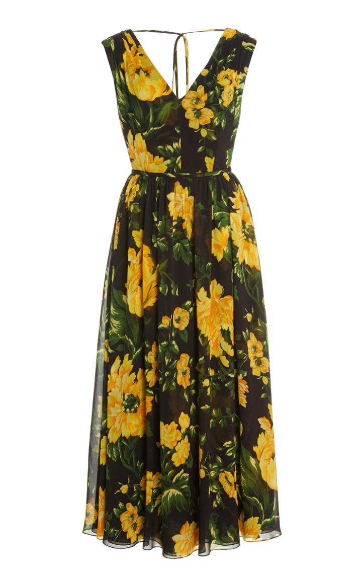 Moda Operandi Carolina Herrera V-neck Floral Midi Dress