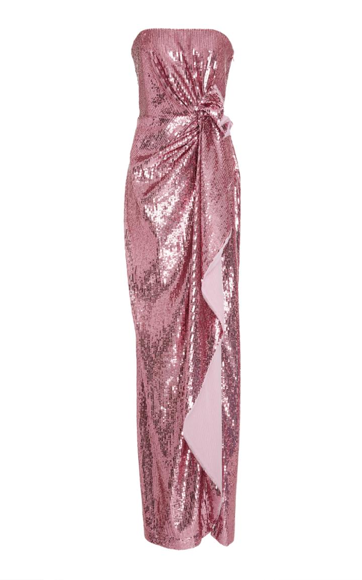 Prabal Gurung Strapless Side Gathered Ruffle Gown