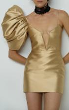 Moda Operandi Kalmanovich One Puff Shoulder Crystal Straps Gold Dress