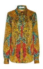 Naeem Khan Sequin Print Silk Long Sleeve Blouse
