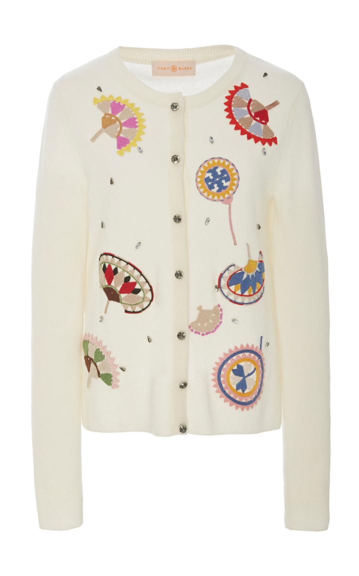 Tory Burch Fan-appliqud Embellished Ponte Cardigan