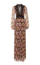 Giambattista Valli Floral Chiffon Dress With Lace Trim