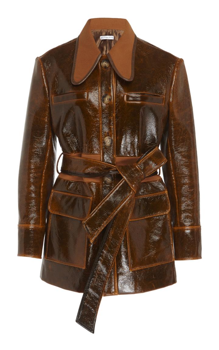 Rejina Pyo Felix Laminated Leather Belted Jacket