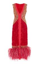 Prabal Gurung Lahore Sleeveless V-neck Feather Hem Dress