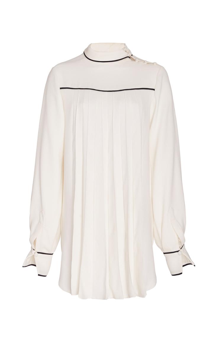 Oscar De La Renta Mock Neck Crepe Blouse