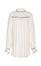 Oscar De La Renta Mock Neck Crepe Blouse