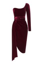 Rasario Single-sleeve Draped Velvet Midi Dress