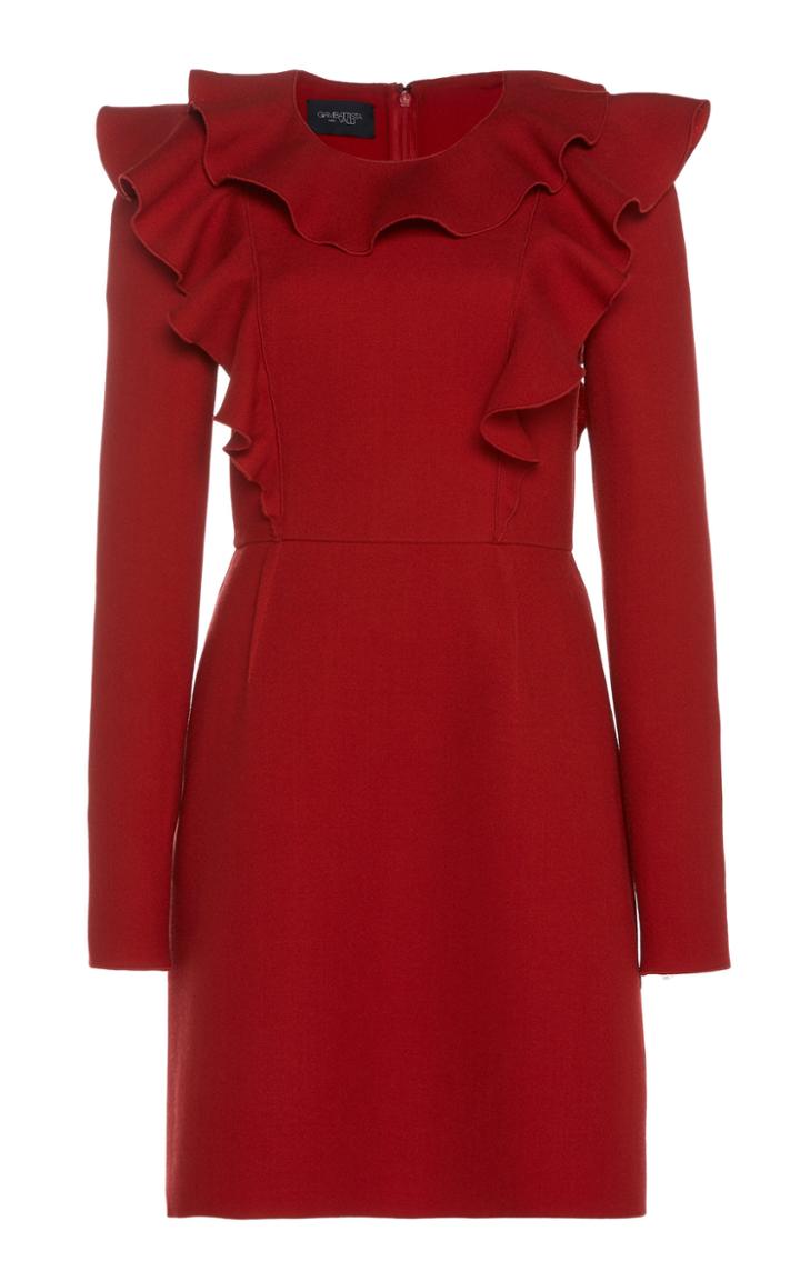 Giambattista Valli Wool Ruffle Accent Mini Dress