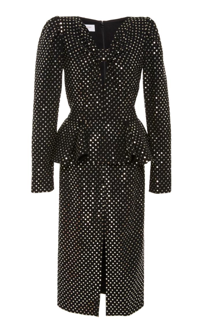 Michael Kors Collection Metallic Embellished Crepe Peplum Dress